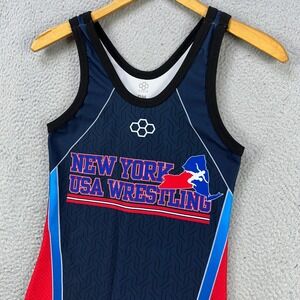 New York USA Wrestling Singlet Short Small Blue Red Colorblock Made In USA Rudis